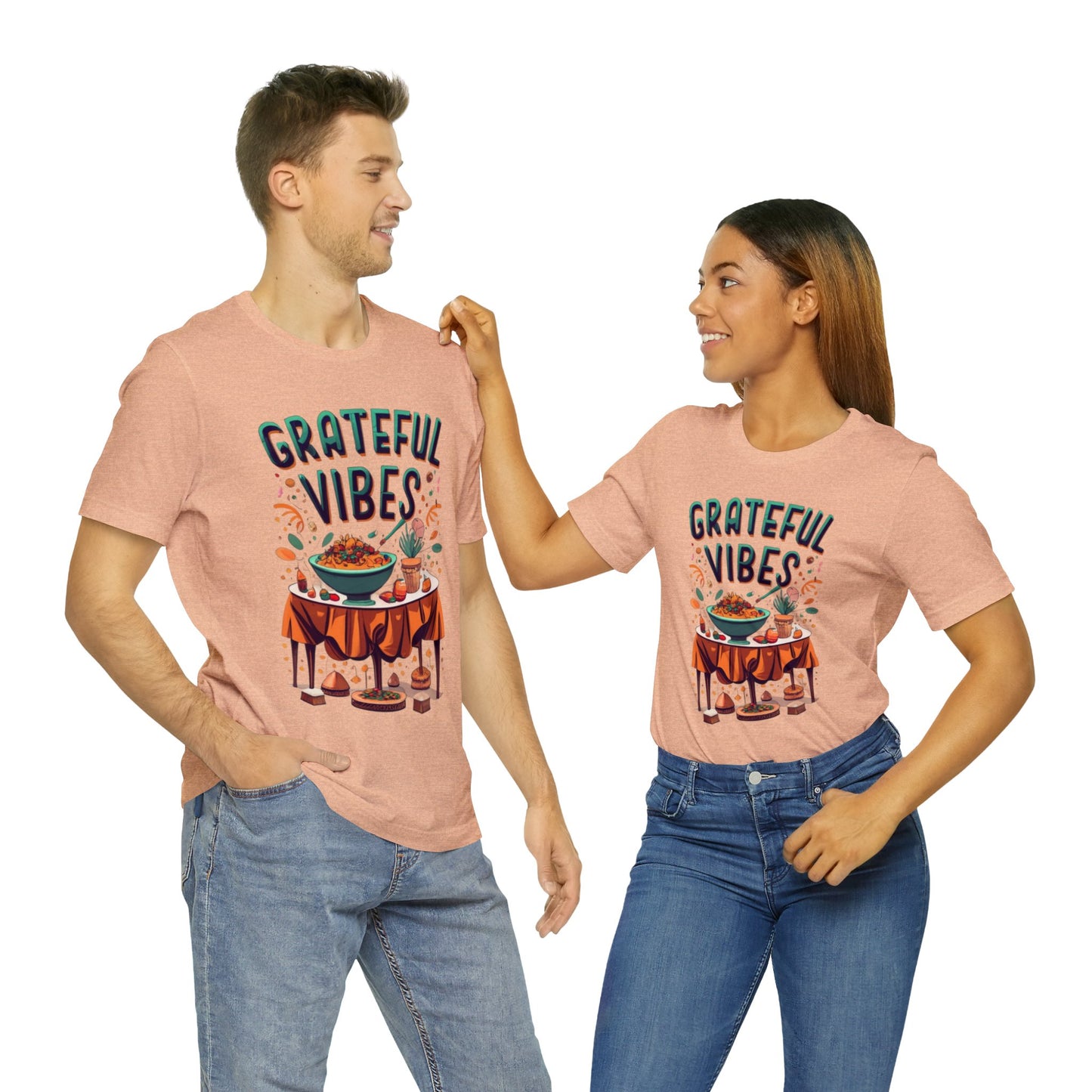 Grateful Vibes Gathering: Family Feast Unisex Tee | Festive Thanksgiving T-Shirts by Be Like No One (BLN1) - The Store