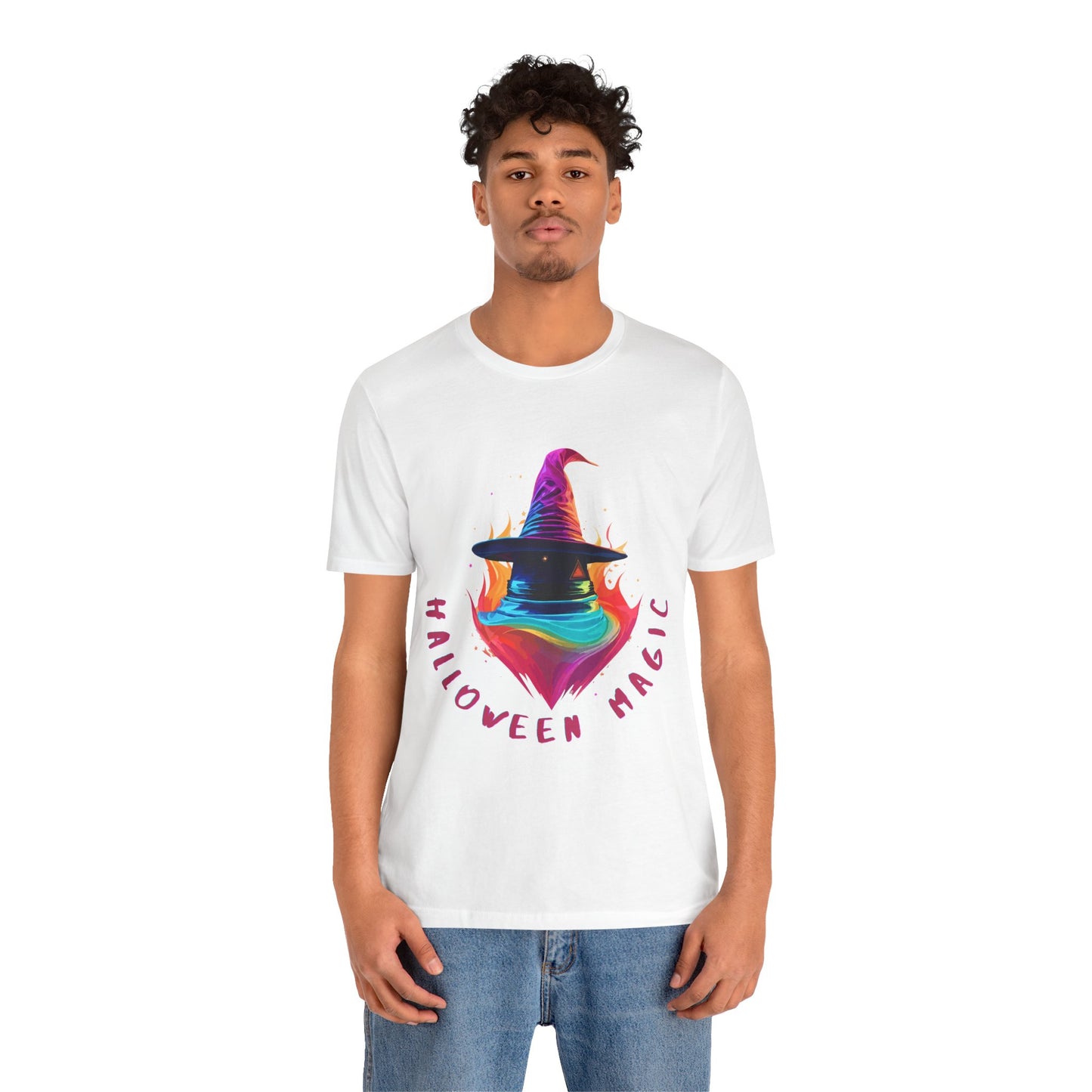 Whimsical Witch's Hat: Pop Art Neon Glow T-Shirt | Halloween Vibes Tee