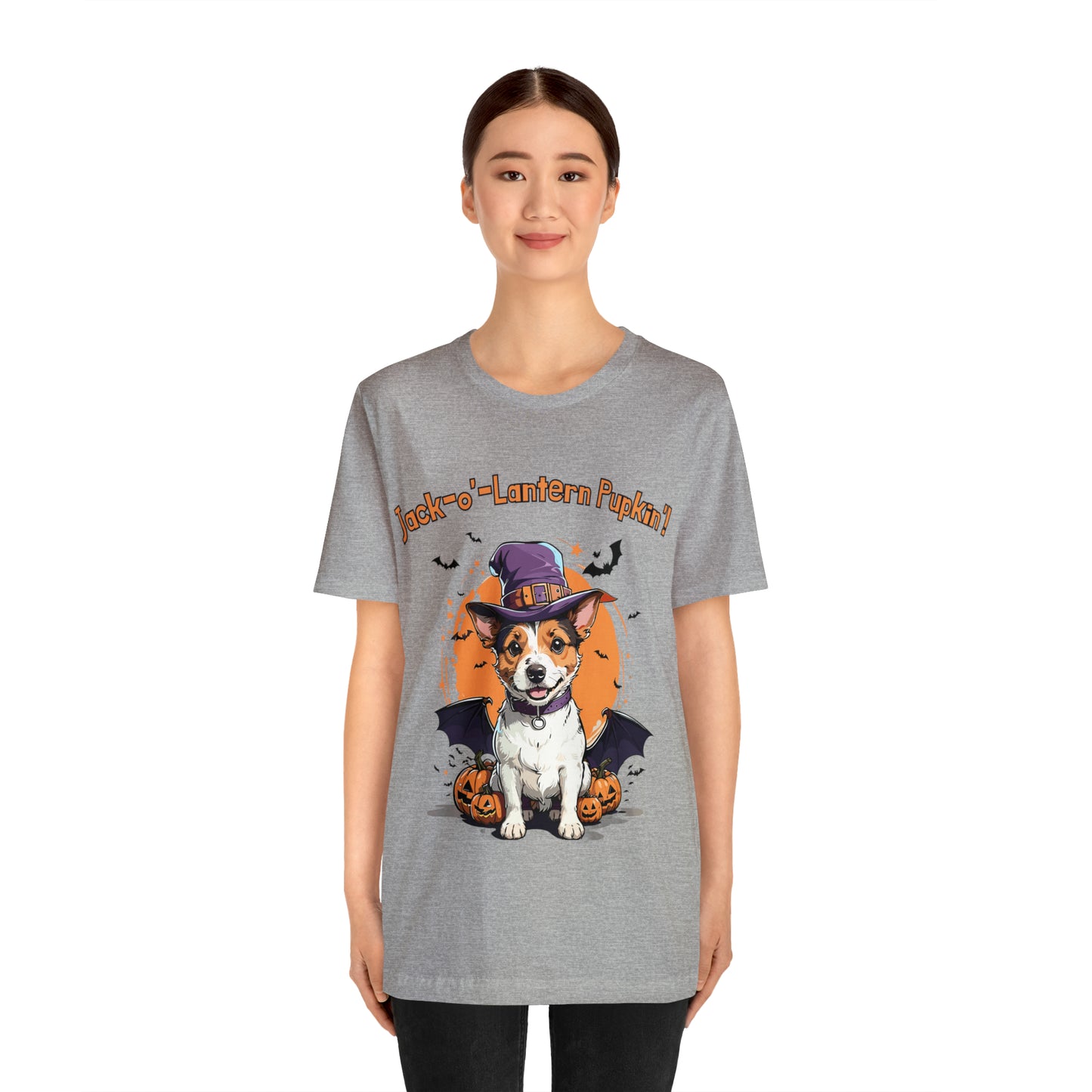 Jack Russell Terrier with Bat Wings: Halloween Pumpkin Pup T-Shirt | Halloween Vibes Tee