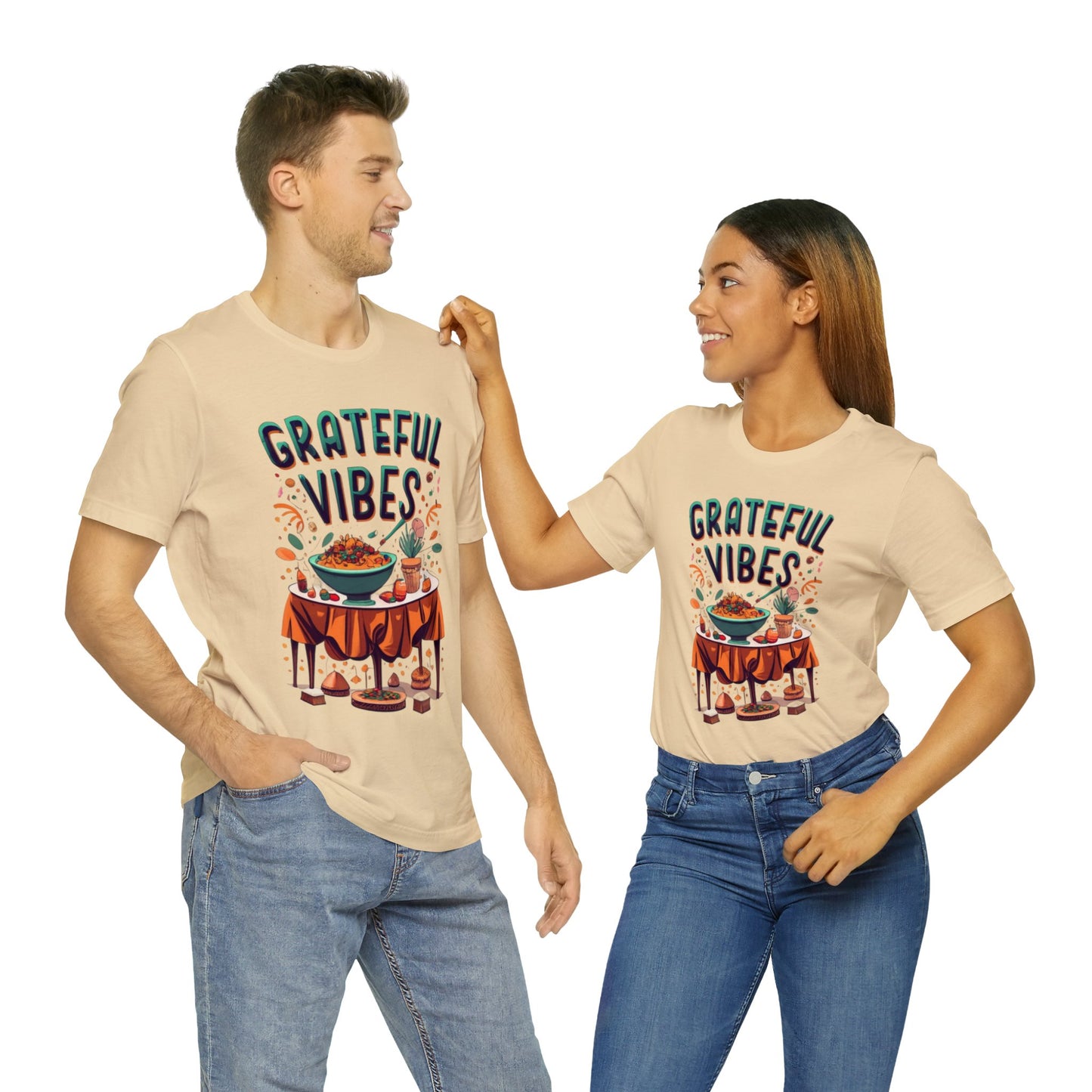 Grateful Vibes Gathering: Family Feast Unisex Tee | Festive Thanksgiving T-Shirts by Be Like No One (BLN1) - The Store