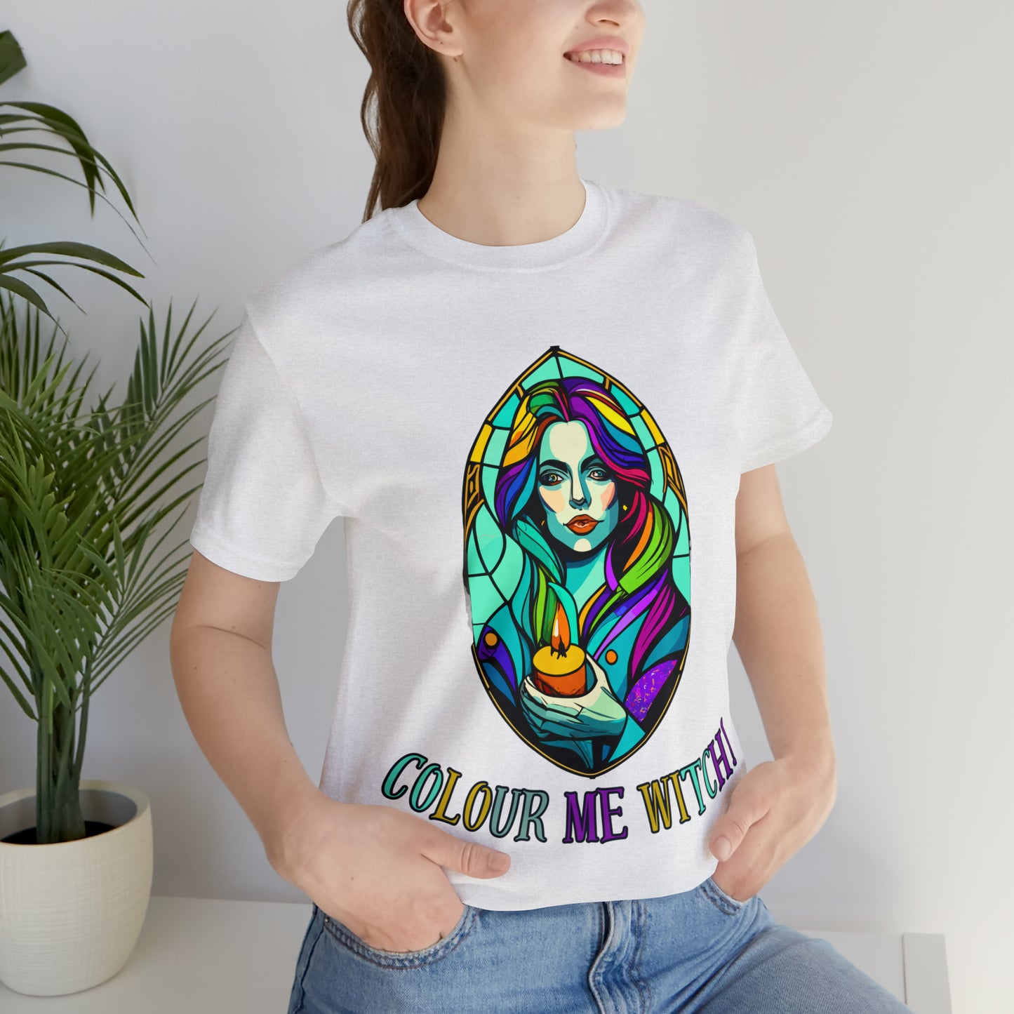 Mystical Witches' Coven: Stained Glass Candlelight T-Shirt | Halloween Vibes Tee