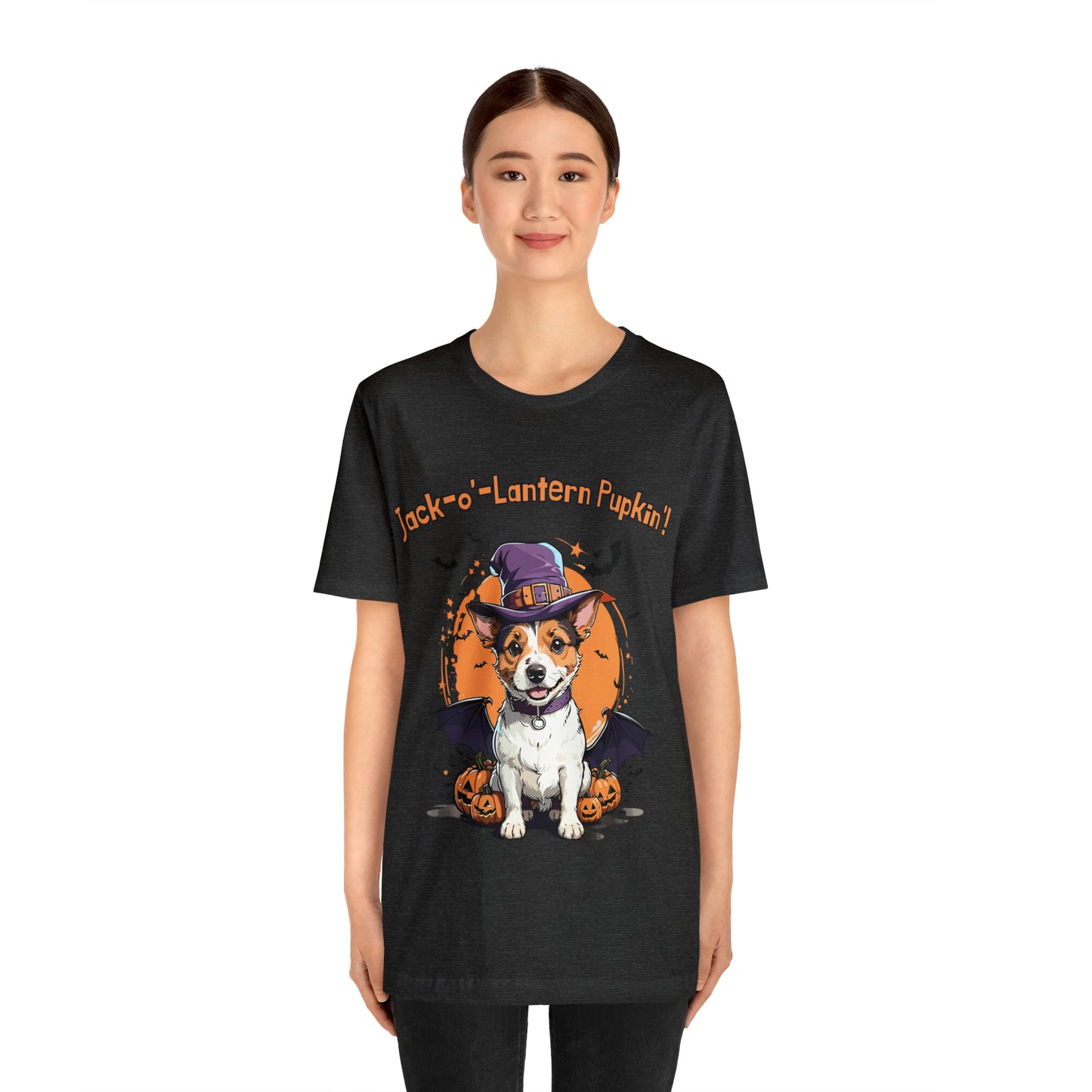 Jack Russell Terrier with Bat Wings: Halloween Pumpkin Pup T-Shirt | Halloween Vibes Tee