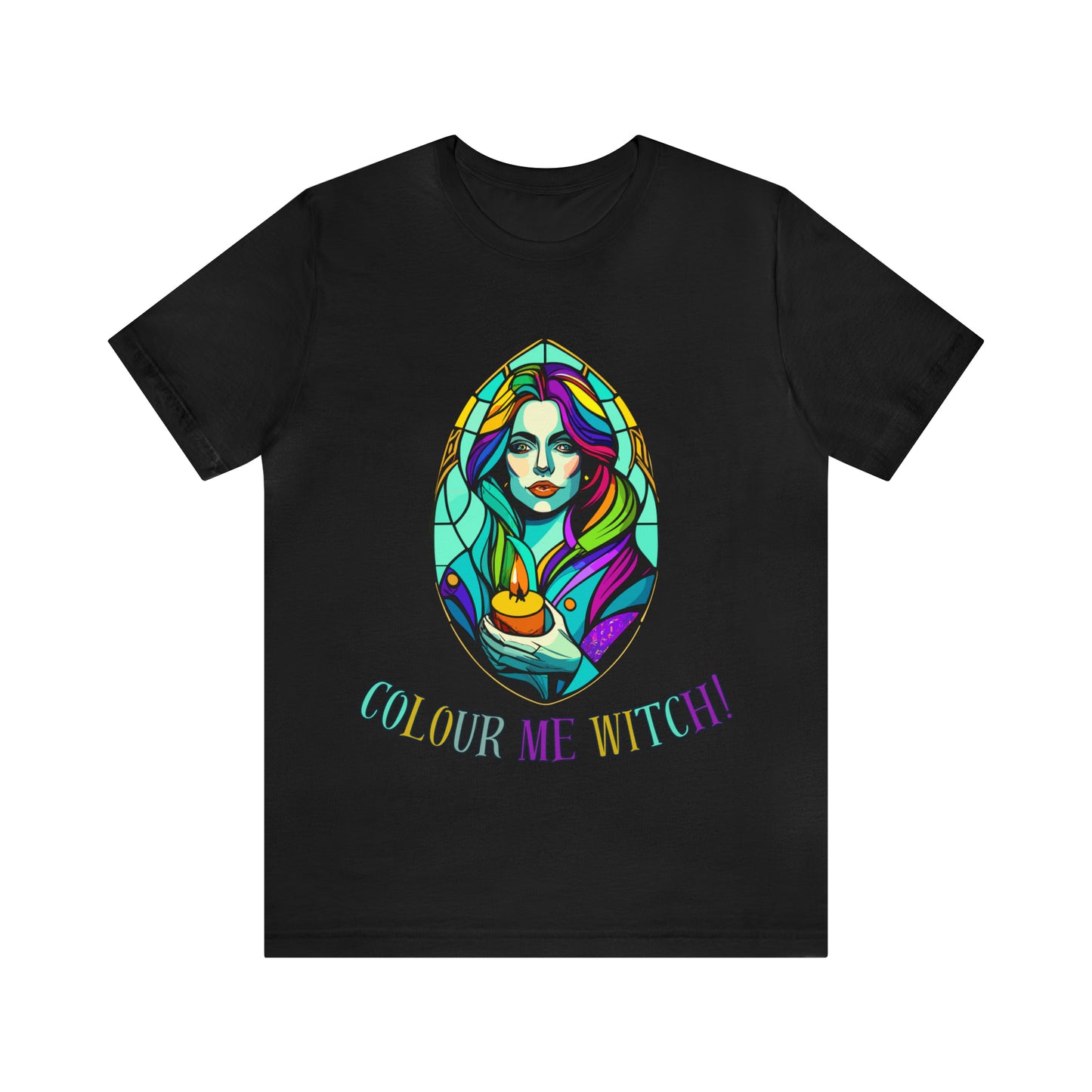 Mystical Witches' Coven: Stained Glass Candlelight T-Shirt | Halloween Vibes Tee