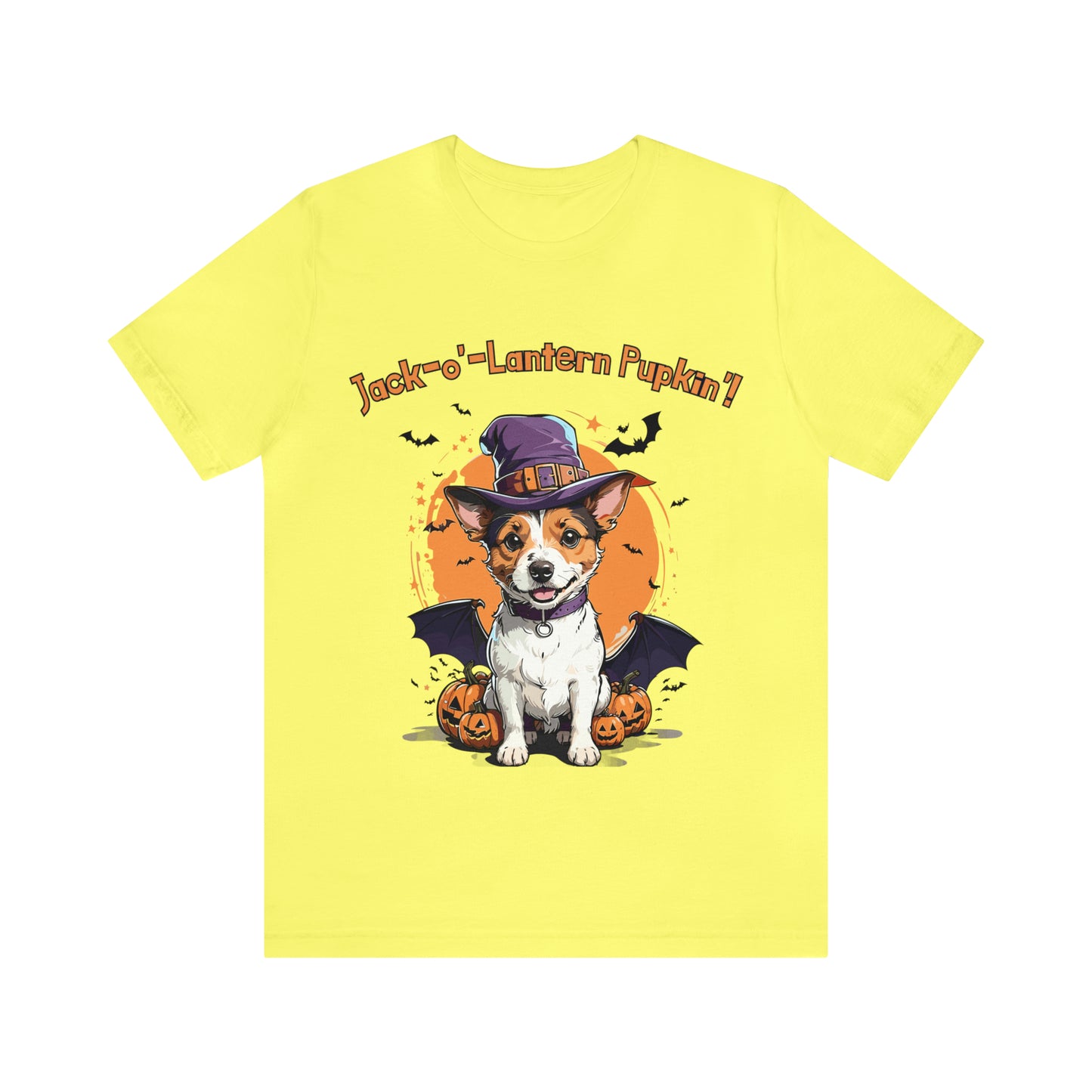 Jack Russell Terrier with Bat Wings: Halloween Pumpkin Pup T-Shirt | Halloween Vibes Tee