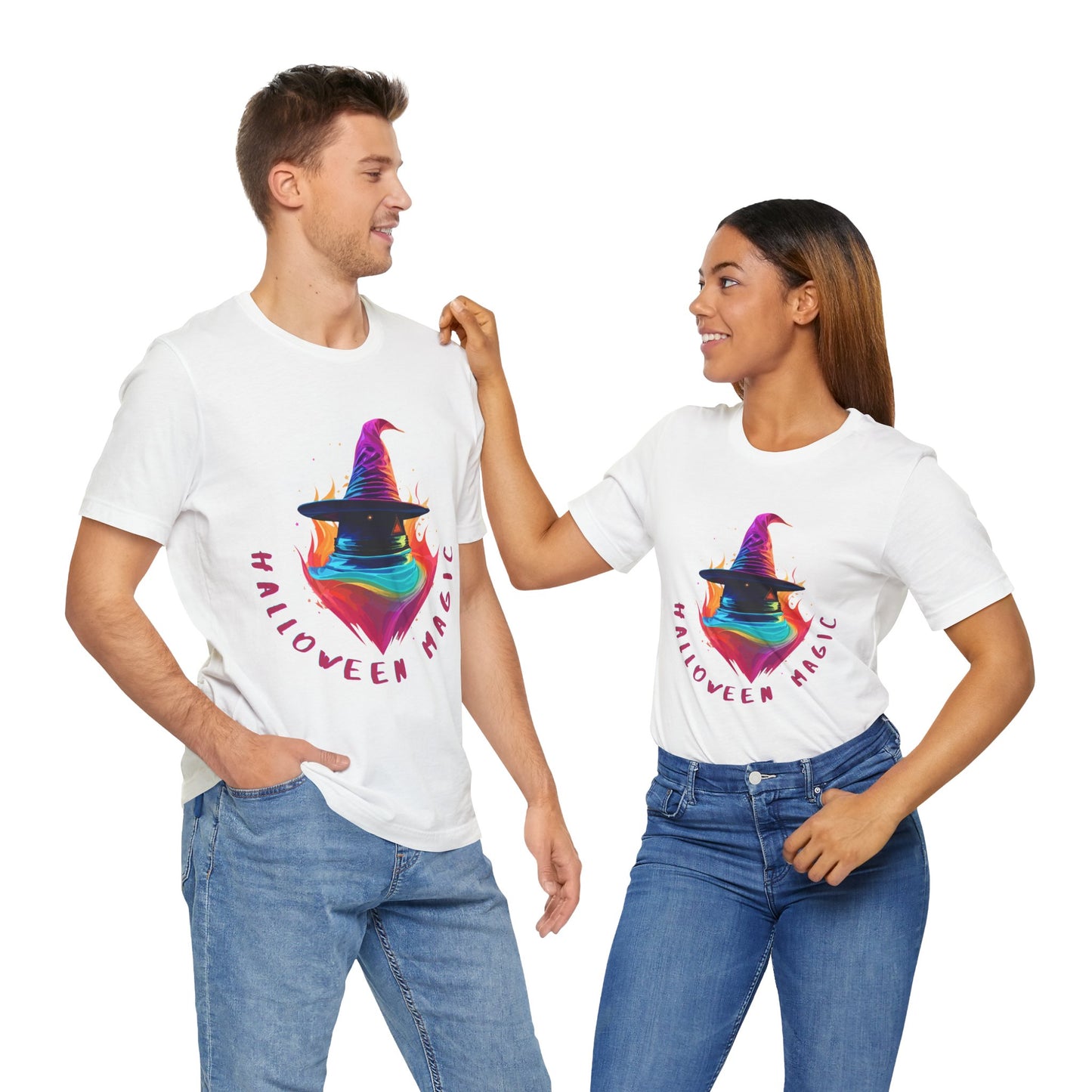 Whimsical Witch's Hat: Pop Art Neon Glow T-Shirt | Halloween Vibes Tee