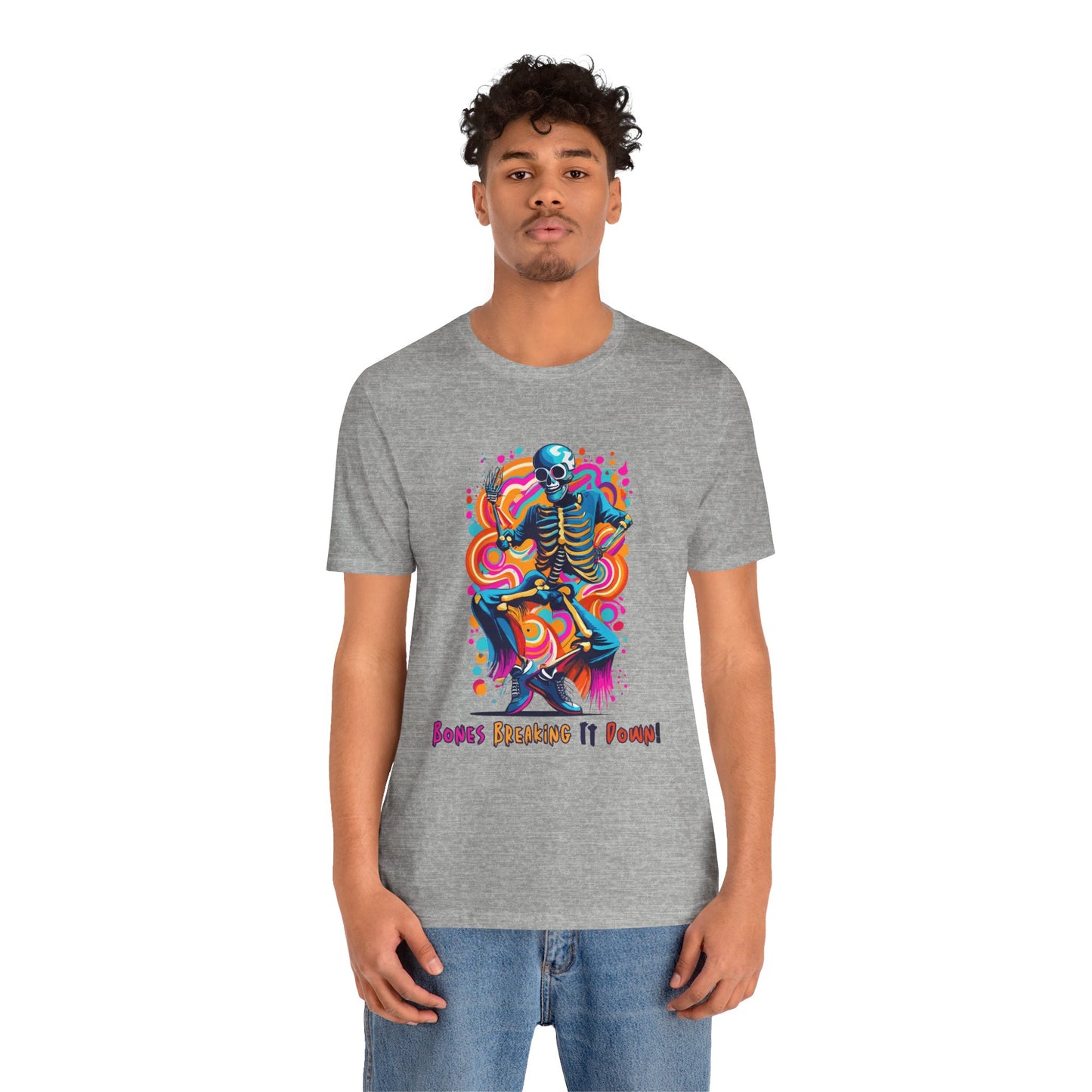 Festive Skeleton Dance: Cubist Abstraction T-Shirt | Halloween Vibes Tee